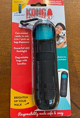 Poo-bag dispenser/LED flashlight